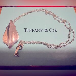 Rare EUC Tiffany & Co Sterling Silver Large Leaf Motif Pendant Necklace